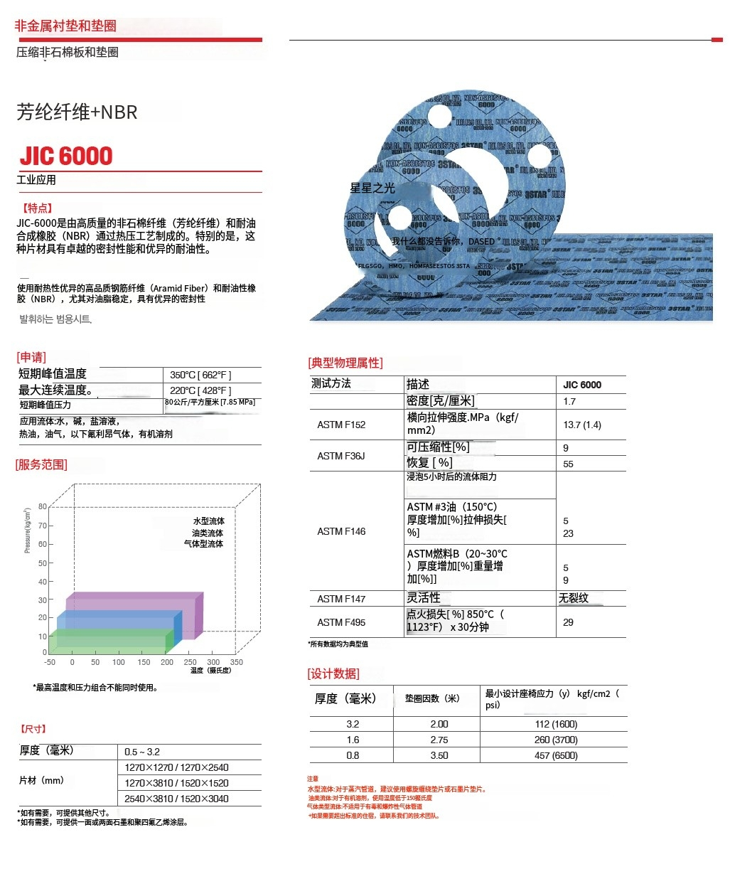 3STAR JIC6000 无石棉芳纶纤维密封垫片
